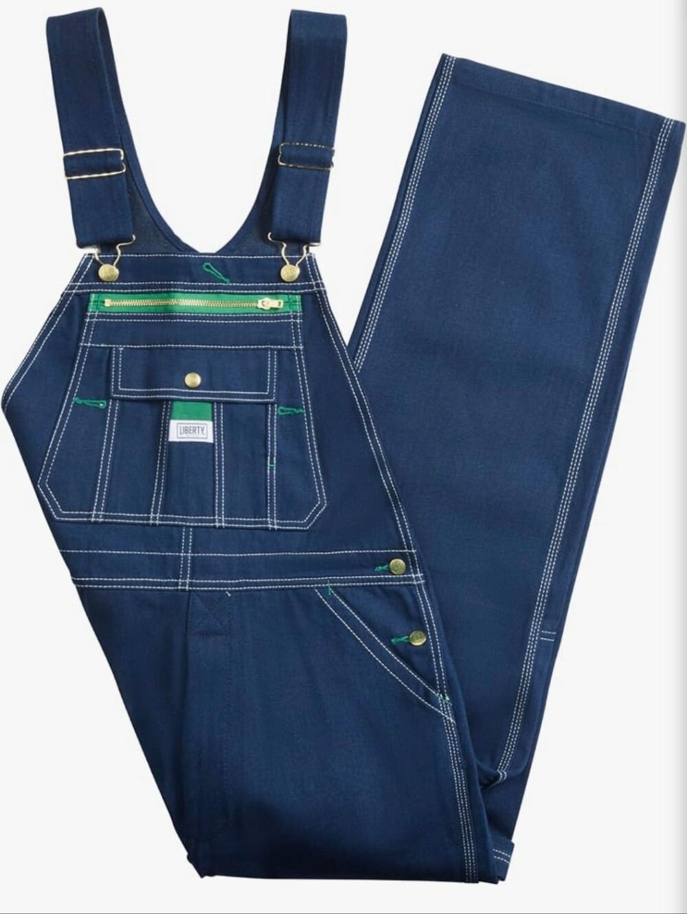 Liberty Navy Blue Men's Denim Overalls with Green Accents Size: 44/30